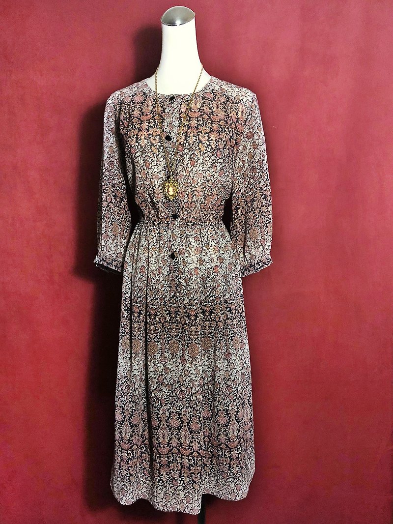 European totem long-sleeved vintage dress / brought back to VINTAGE abroad - ชุดเดรส - เส้นใยสังเคราะห์ หลากหลายสี