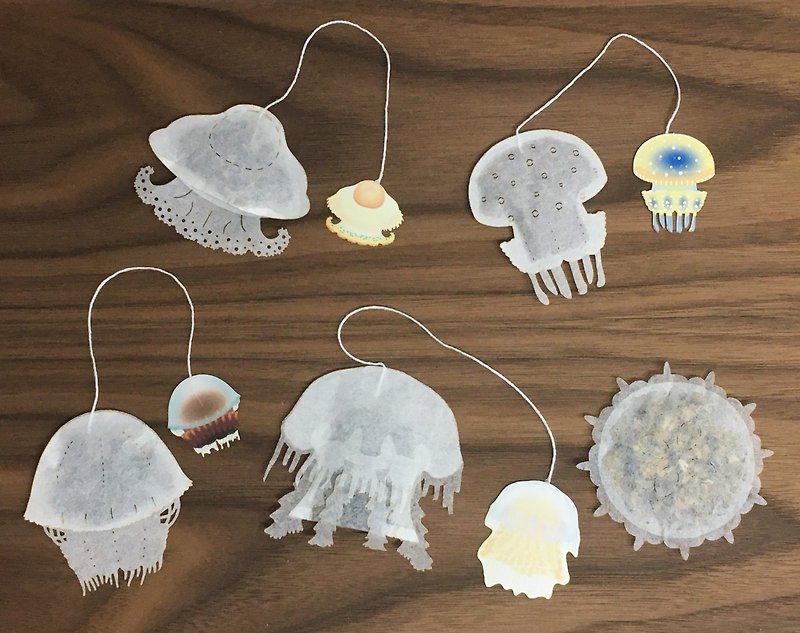 5 types jellyfish tea bag set, 1 bag each, 5 bags in total - ชา - กระดาษ สีน้ำเงิน