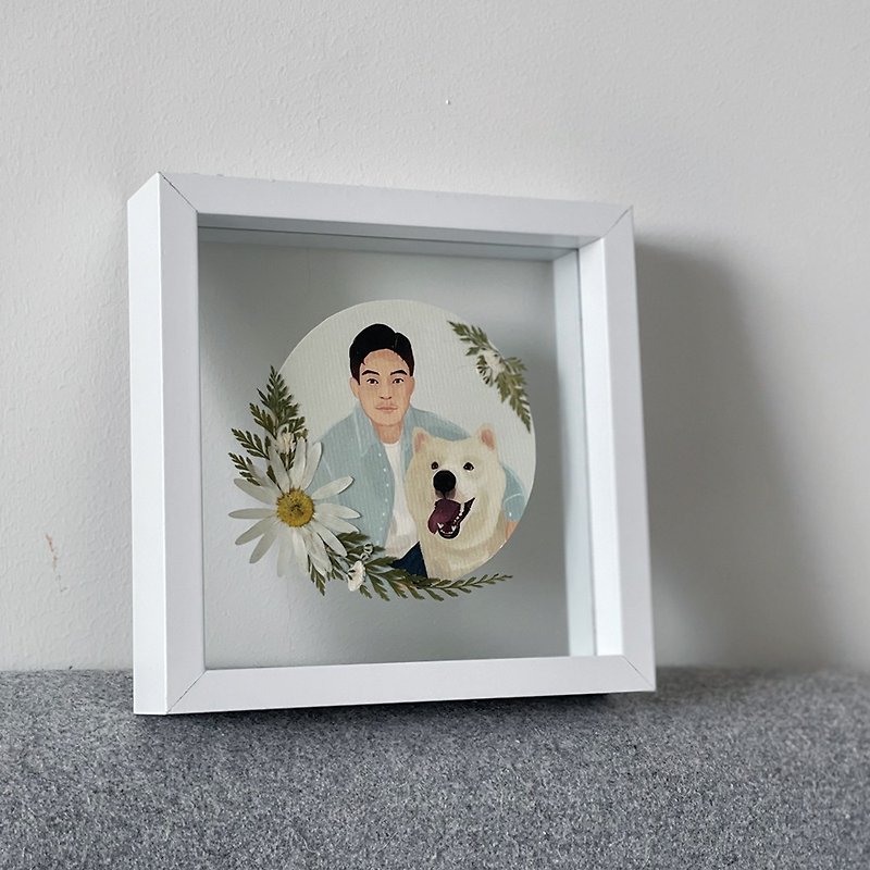 Manyu Portrait  Dried Flower Illustration Customization Photo Frame 17x17cm - Picture Frames - Glass White