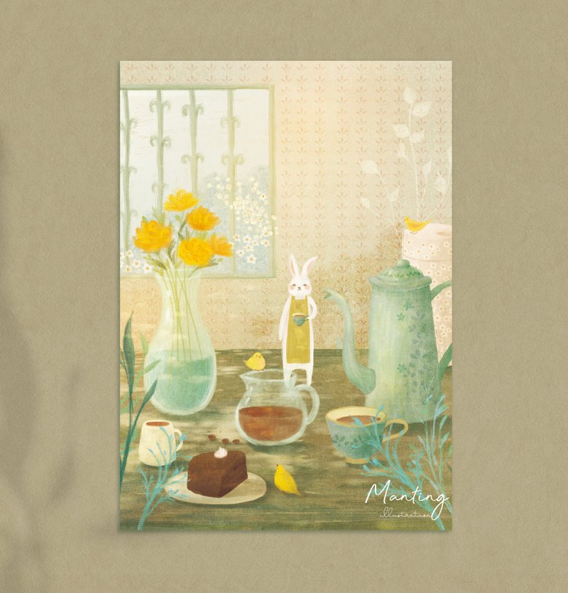 Illustration postcard-good times with coffee and plants - การ์ด/โปสการ์ด - กระดาษ 