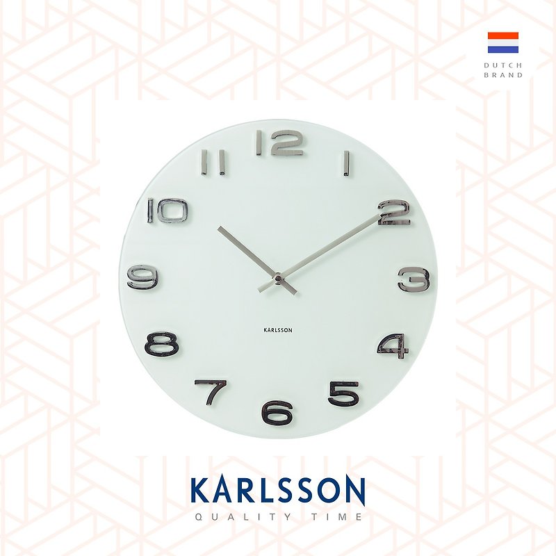 カールソン、オランダ、丸いヴィンテージガラスの白い壁時計 - 時計 - ガラス ホワイト