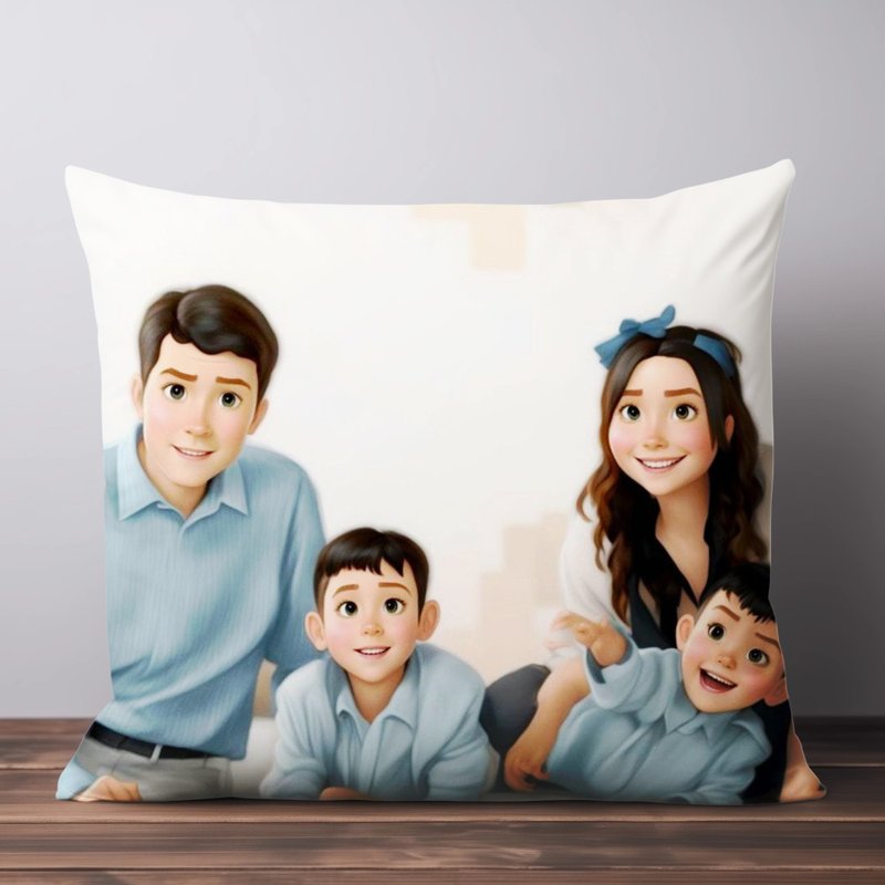 Custom Photo to 3D Cartoon Pillow Family Couple Wedding Birthday Anniversary - หมอน - ไฟเบอร์อื่นๆ ขาว