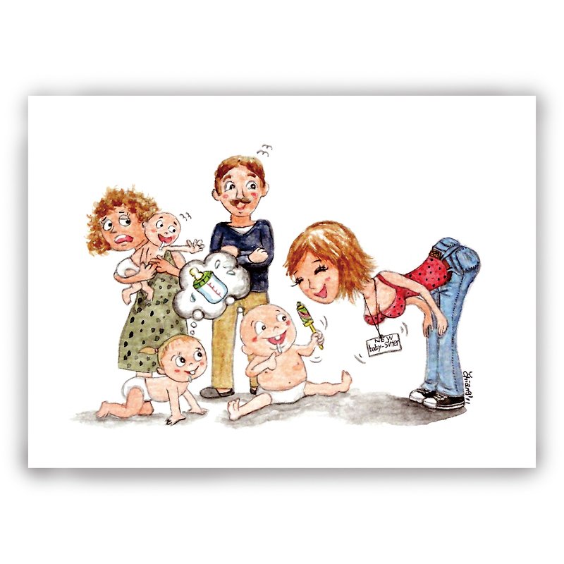 Hand-painted illustration universal card/card/postcard/illustration card--career line nanny, nanny, baby and child - Cards & Postcards - Paper Multicolor