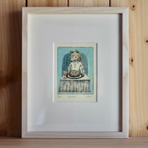【数々のアワードを受賞】 dinner 銅版画 フォトフレーム uka ショップ - 額入り 手彩色 絵画