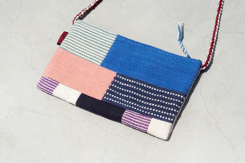 A limited edition hand-woven natural spliced ​​messenger bag / backpack / shoulder bag / bag / bag - Mondrian color Patchwork - กระเป๋าแมสเซนเจอร์ - ผ้าฝ้าย/ผ้าลินิน หลากหลายสี