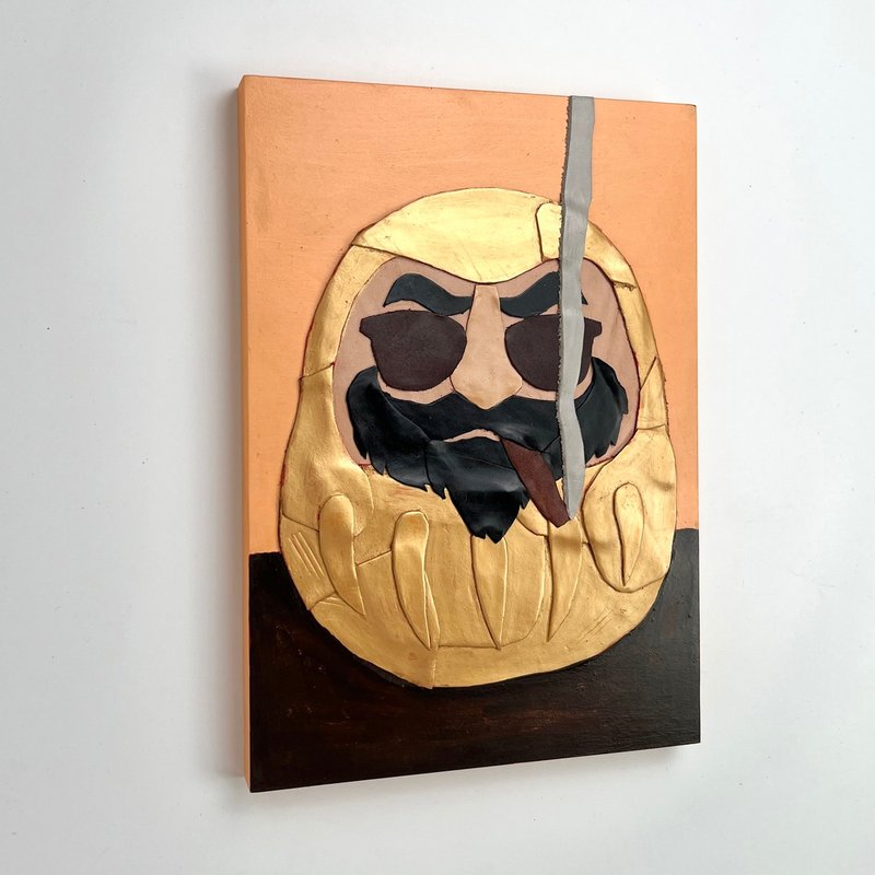 Leather collage art /DARUMA - โปสเตอร์ - ไม้ สีทอง