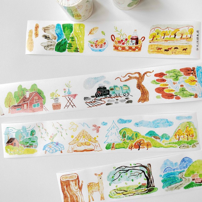 [Tape] Small Forest Japanese Paper PET Tape Landscaping Salt-tied Account Tape Retro 7.5m Roll - มาสกิ้งเทป - กระดาษ หลากหลายสี