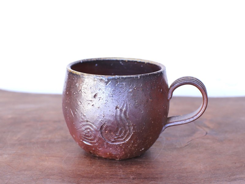 備前焼 コーヒーカップ(丸)・波　c4-003 - 咖啡杯/馬克杯 - 陶 咖啡色