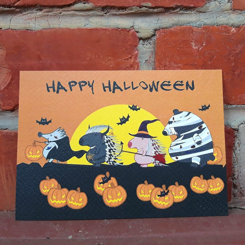 The little hedgehog halloween postcard - การ์ด/โปสการ์ด - กระดาษ หลากหลายสี