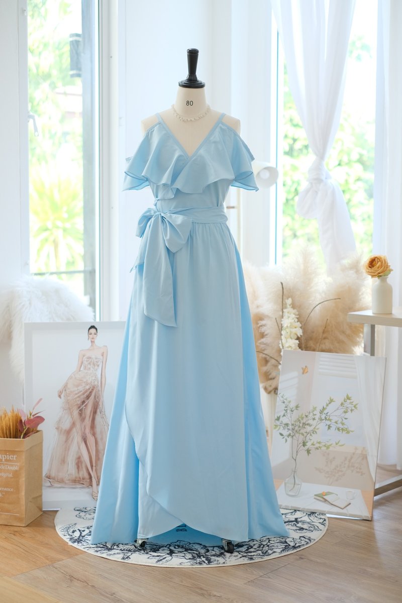 Power blue bridesmaid dress Maxi wrap dress Summer wedding sundress Long dress - 禮服/小禮服 - 聚酯纖維 藍色