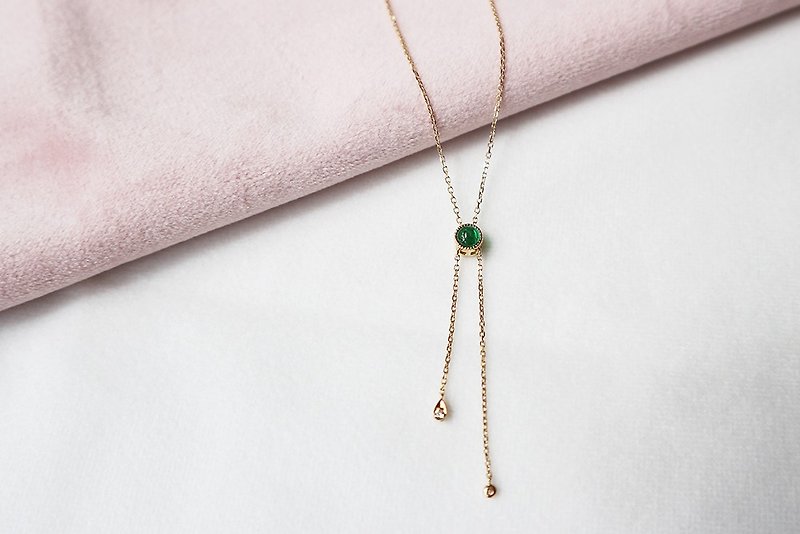 Round 18K Emerald and Diamond Long Necklace - สร้อยคอ - เครื่องประดับ 