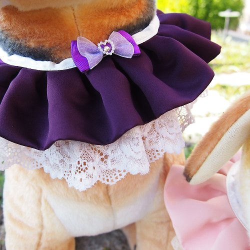 TOTOMOMO 結婚寵物狗狗蕾絲項圈-深紫色