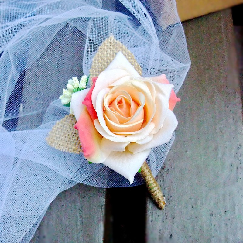 Wedding Boutonniere Silk Wedding Boutonniere Groom buttonhole, Groomsmen B005 - เข็มกลัด/ข้อมือดอกไม้ - ผ้าไหม สึชมพู