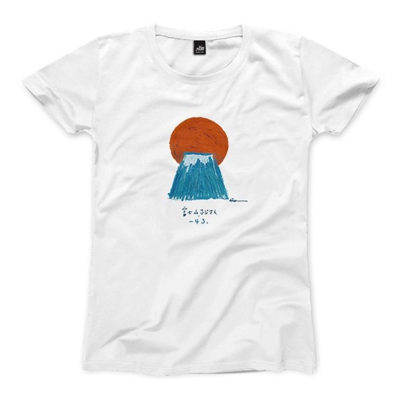 富士山 - 白 - 女版T恤 - 女 T 恤 - 棉．麻 