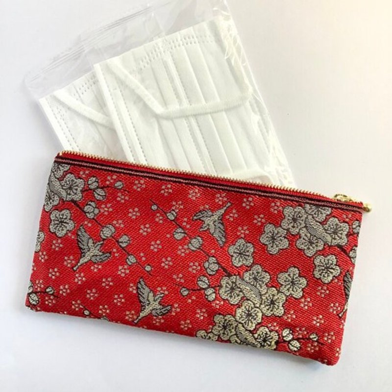 マスクケース【梅に鶯】畳縁　幅広ペンケース　ポーチ　赤　春　和風 - 化妝包/收納袋 - 其他材質 紅色