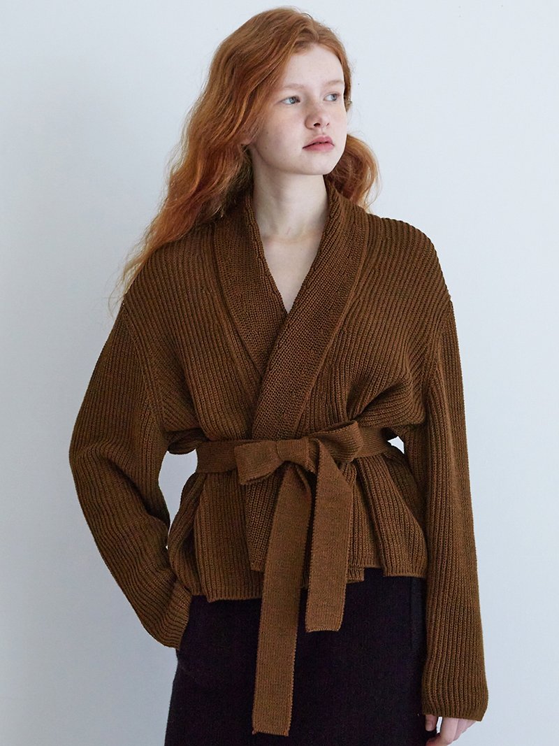 Vegan knit Cotton 100 shawl collar knit cardigan / 3 colors - 毛衣/針織衫 - 棉．麻 咖啡色