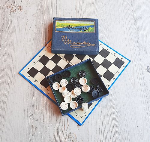 RetroRussia Soviet small travel pocket checkers set game vintage