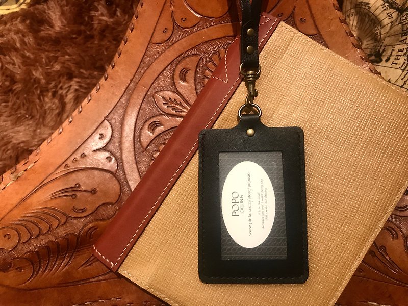 POPO│Black Whirlwind│Leather ID Cover. Straight│ - ID & Badge Holders - Genuine Leather Black