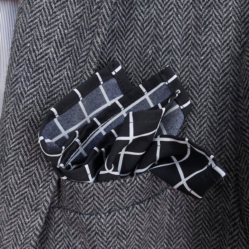 Pocket Square - ฺBlack Windowpane - 手帕 - 其他材質 黑色