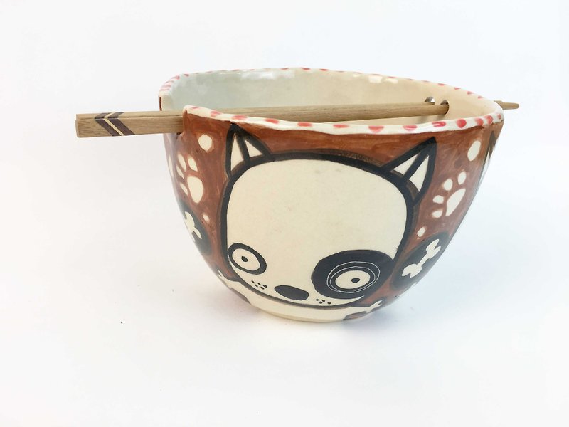 Nice Little Clay handmade bowl_Black dog 0201-01 - ถ้วยชาม - ดินเผา สีนำ้ตาล