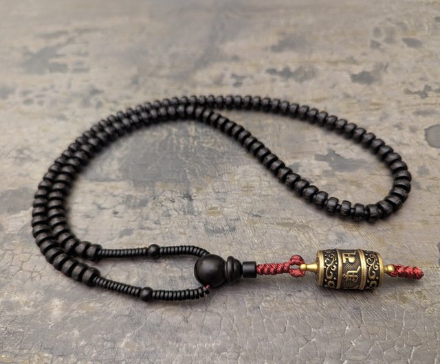 中国古美術・純手工・チベット寒鉄彫刻六字真言108粒仏珠・ネックレス・数珠・仏具 中国古美術・純手工・チベット寒鉄彫刻六字真言108粒仏珠・