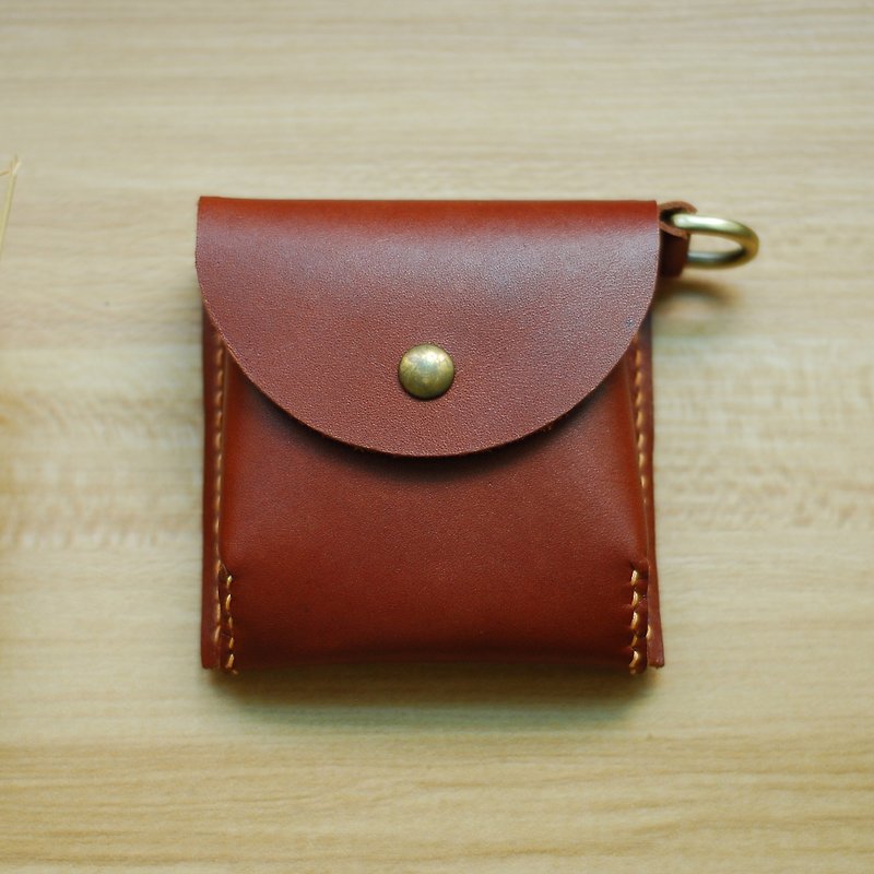 Change small bag leather hand sewing (brown) - กระเป๋าใส่เหรียญ - หนังแท้ สีนำ้ตาล