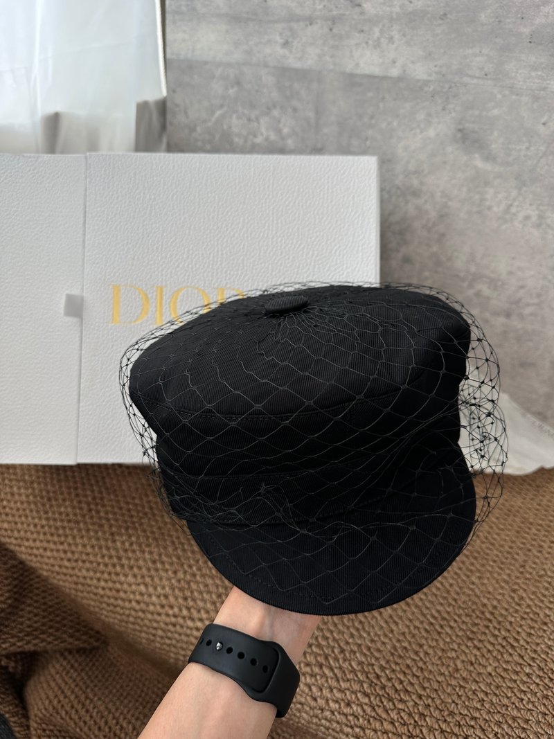 中古品 Dior迪奧 黑色面紗貝雷帽 - 帽子 - 棉．麻 黑色
