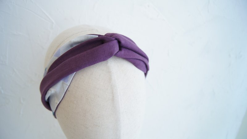 Double-sided tie headband/geometric color contrast - เครื่องประดับผม - ผ้าฝ้าย/ผ้าลินิน สีม่วง