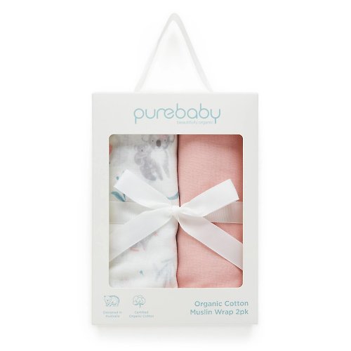 Purebaby有機棉 澳洲Purebaby有機棉嬰兒棉紗包巾禮盒/新生兒紗布蓋毯
