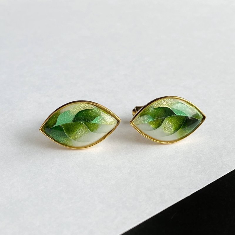 Leaf [Leaf Green] Cloisonne Cufflinks Cufflinks Pure Silver Wired Cloisonne - Cuff Links - Other Materials Green