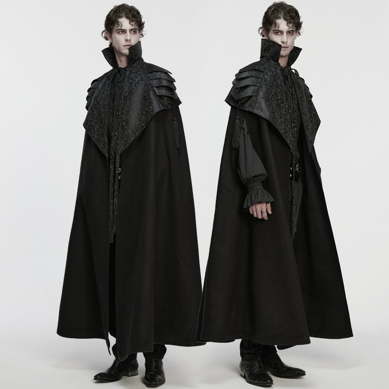 哥德血族祭司錯綜肩甲緹花斗篷 - 男夾克/外套 - 其他材質 黑色