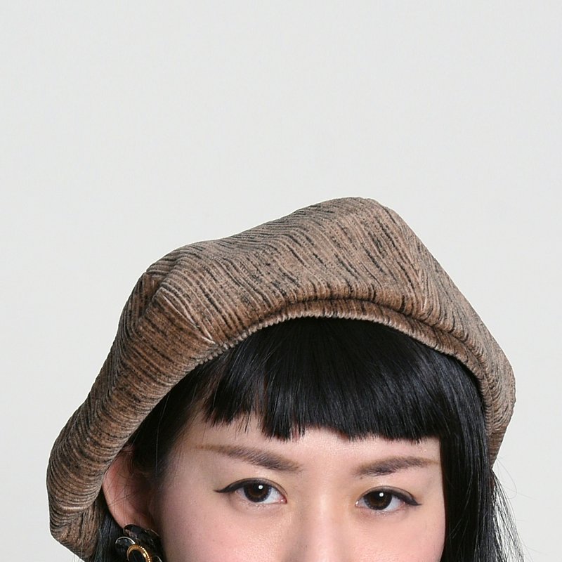 JOJA│貝雷 / 咖啡黑紋燈芯絨 - 帽子 - 聚酯纖維 咖啡色