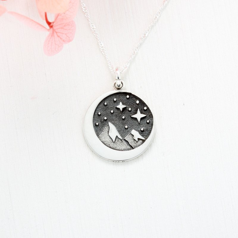 【Angel & Me】Mountain Moon Star s925 sterling silver necklace birthday gift - สร้อยคอ - เงินแท้ สีเงิน