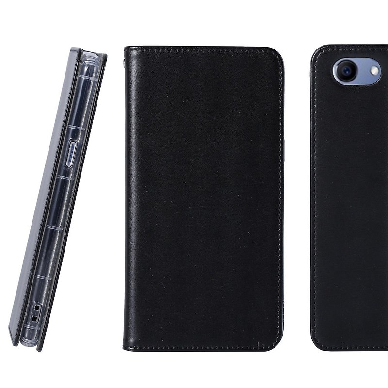 CASE SHOP OPPO A73s 極簡圓潤側掀站立式皮套-黑(4716779660098) - 手機殼/手機套 - 人造皮革 黑色