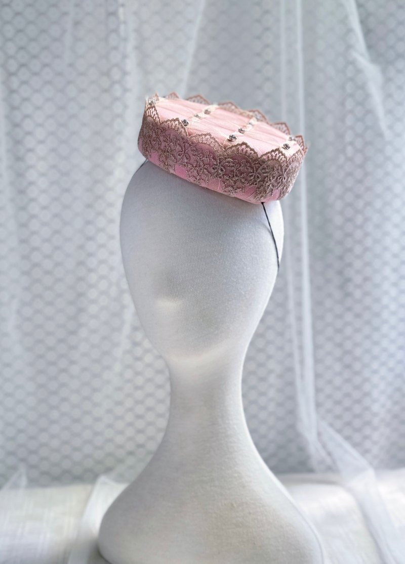 英式藥盒帽Pillbox hat- Gladys - 帽子 - 羊毛 粉紅色