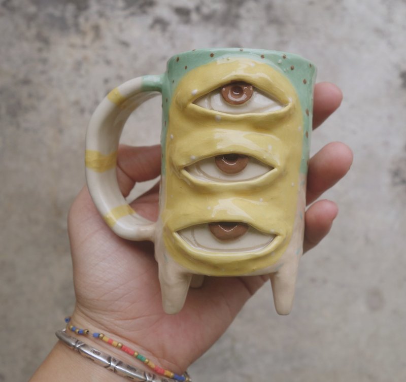 ceramic mug cup 3eyes monster in pastel (small size) :) - Pottery & Ceramics - Pottery Multicolor