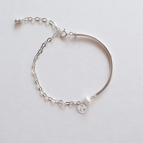 Natural Light 925純銀 微笑 淡水珍珠 刻字 手鍊 手環 免費送禮包裝