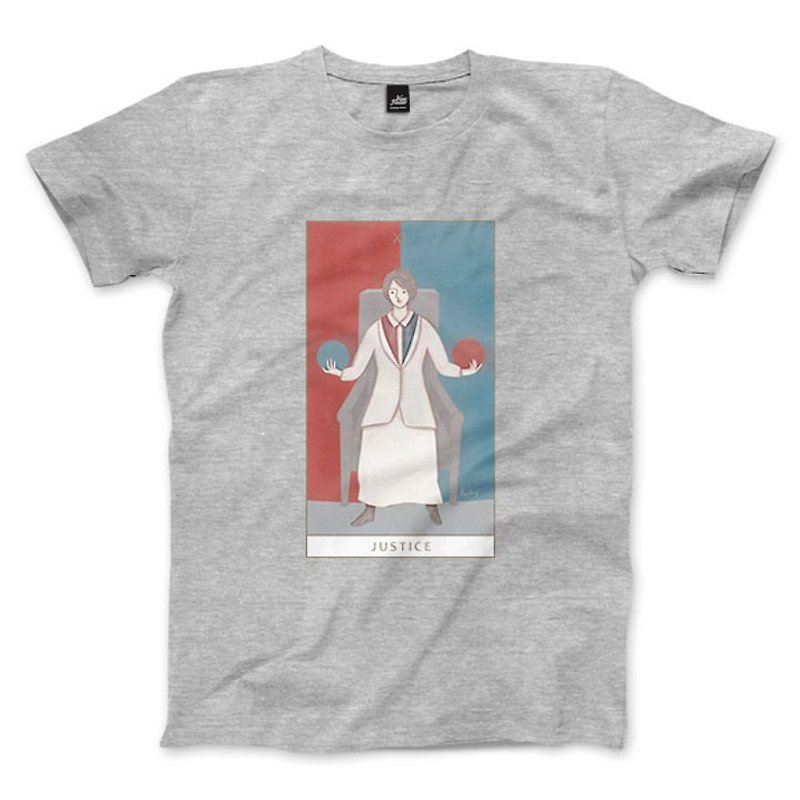 XI | The Justice - dark gray Linen- neutral T-shirt - เสื้อยืดผู้ชาย - ผ้าฝ้าย/ผ้าลินิน สีเทา