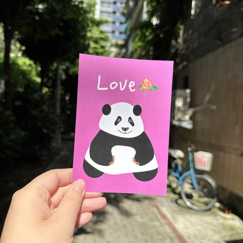 Daily a HA 明信片/卡片 療癒系熊貓阿Q LOVE有勇氣版 (紫) - 卡片/明信片 - 紙 紫色