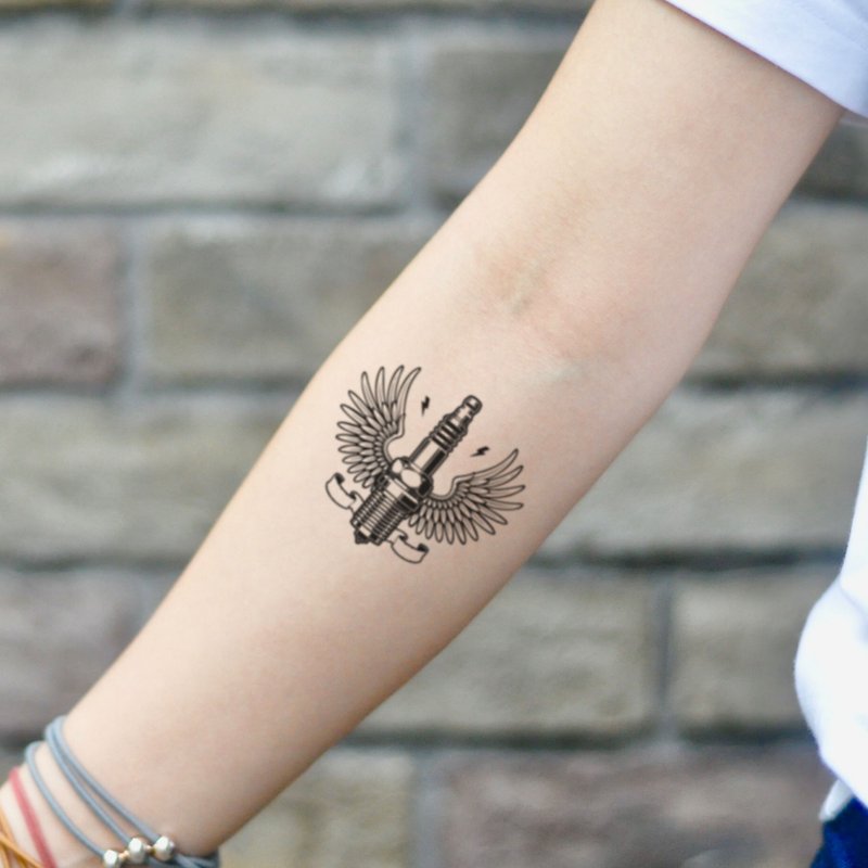 Spark Plug Temporary Tattoo Sticker (Set of 2) - OhMyTat - Temporary Tattoos - Paper Black