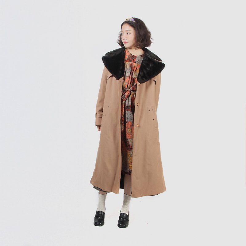 [Egg plant vintage] Hunting season fur collar vintage windbreaker coat - Women's Blazers & Trench Coats - Polyester 