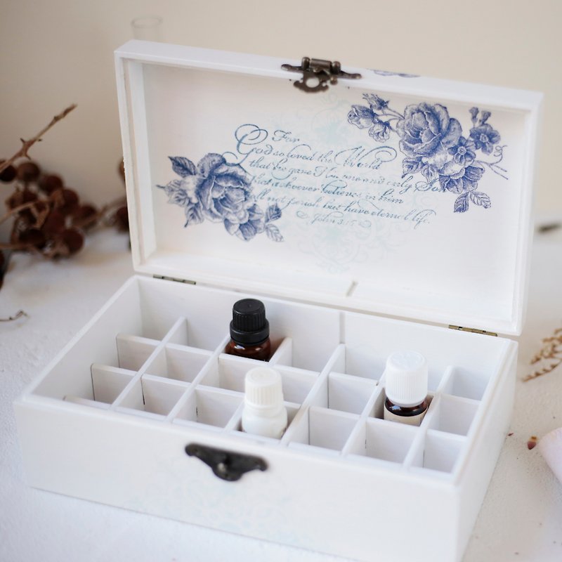 Blue and white porcelain style solid wood oil box 15ml 28 grid essential oil wooden box - Fragrances - Wood 