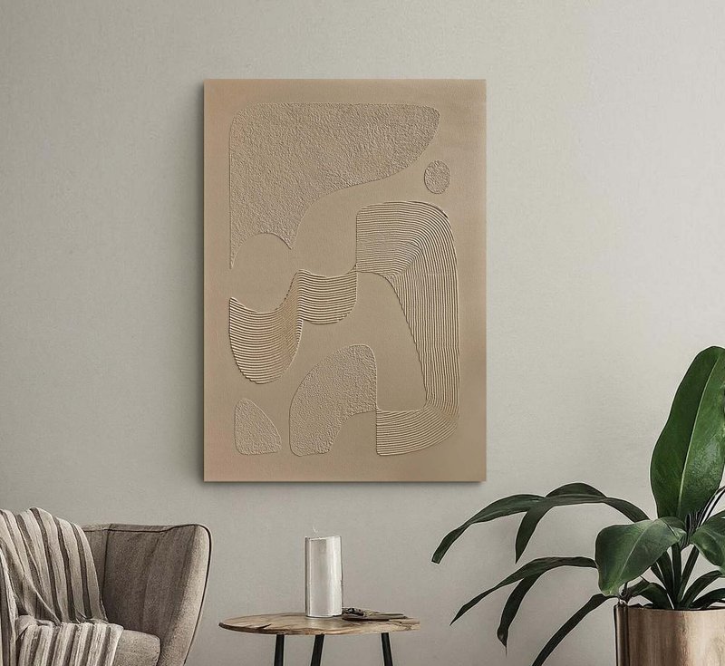 Beige Textured Abstract Painting | Textured Painting | Tan Wall Art | Brown Bay - 壁貼/牆壁裝飾 - 棉．麻 咖啡色