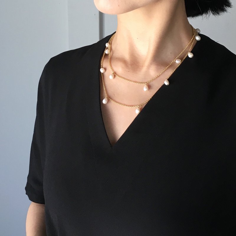 【6月の誕生石】私を輝かせる、3つの表情・淡水パール3wayネックレス (Gold) - 項鍊 - 寶石 白色