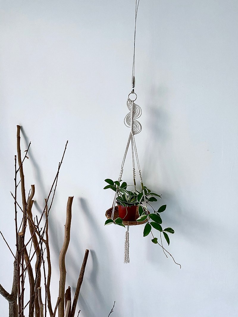 Plant potted braided sling / plant lanyard / hanging ornament - ของวางตกแต่ง - ผ้าฝ้าย/ผ้าลินิน ขาว