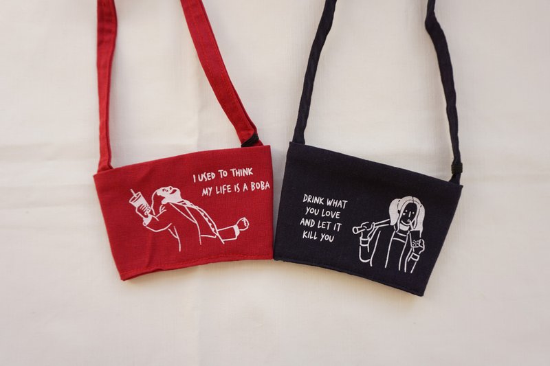 dearproject手工絹印飲料提袋 － 小丑愛珍奶 - 飲料提袋/杯套 - 棉．麻 多色