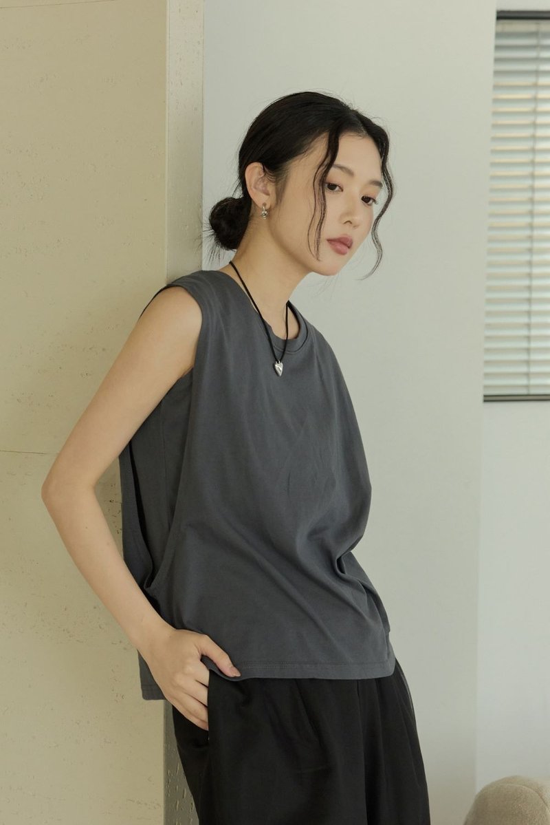 一件就出門兩件式背心(石墨灰) - 女 T 恤 - 棉．麻 灰色