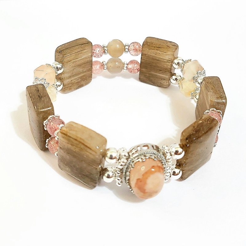 Dame Sally/Crystal for attracting peach blossoms and avoiding evil/Sakura agate/Strawberry crystal/Orange moonlight - Bracelets - Crystal Pink