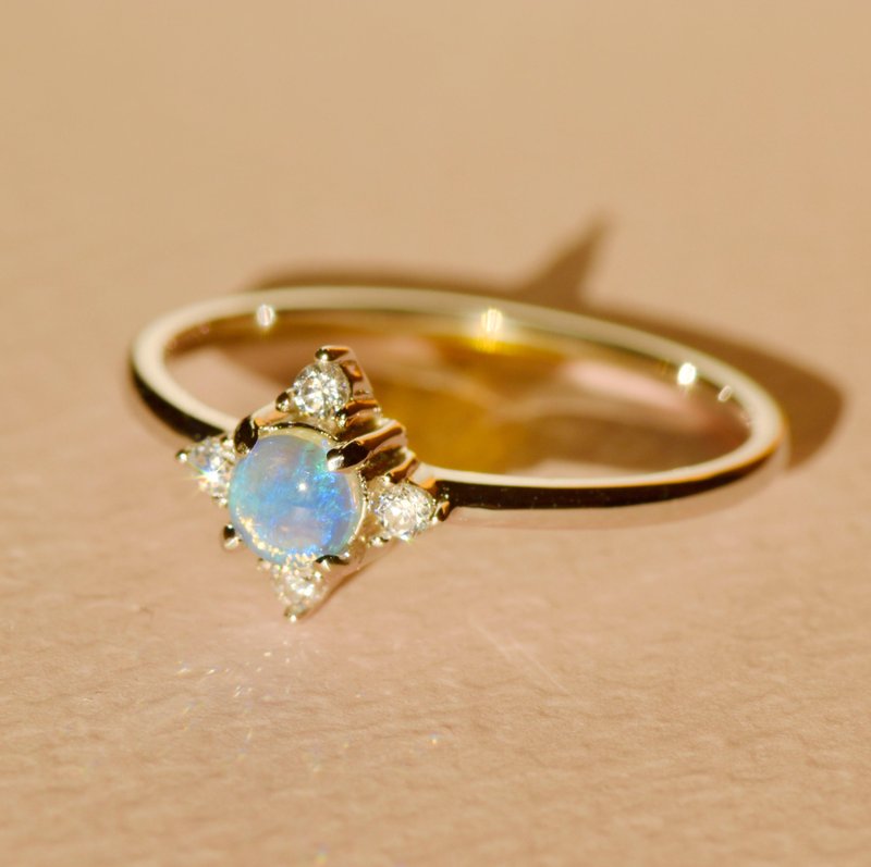 似星蛋白石戒指 - 925純銀 - 鋯石 - 歐泊 - 戒指 - 寶石 