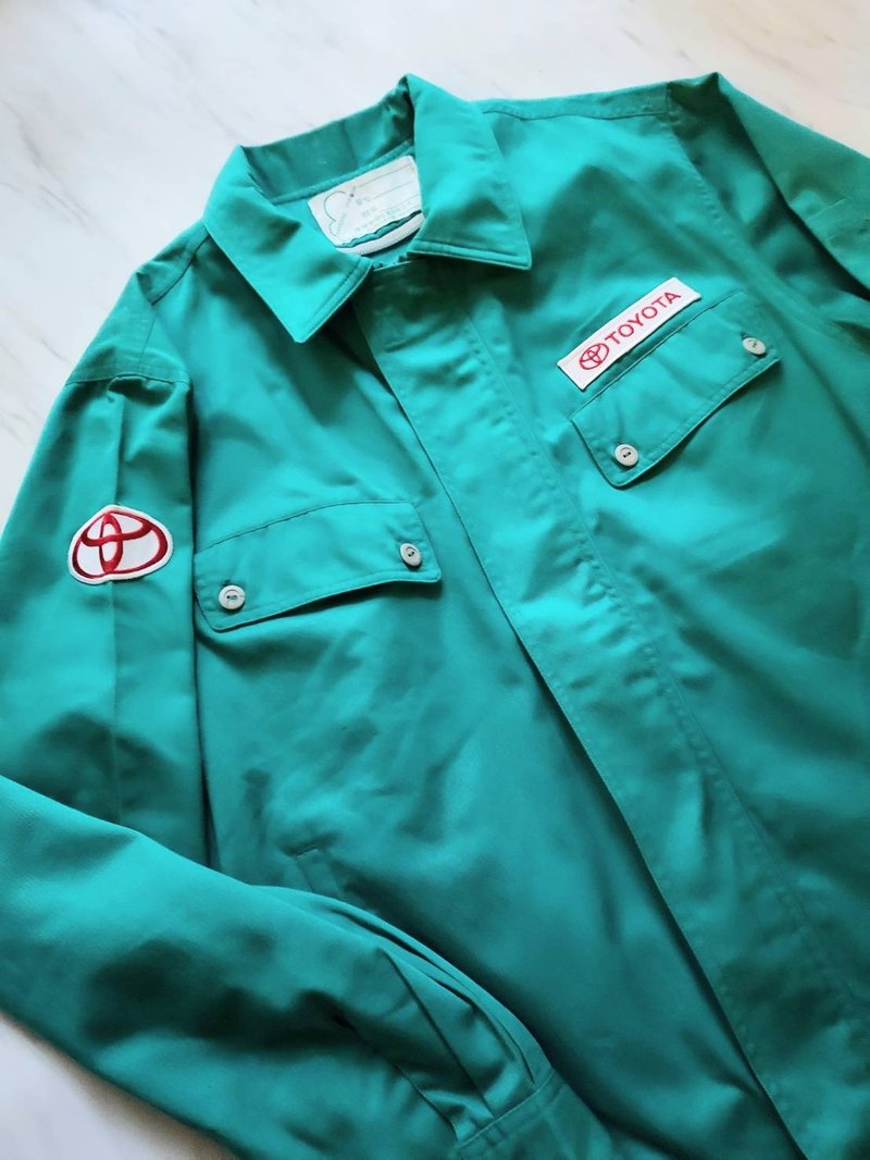 Out-of-print old product early Toyota Toyota blue-green auto repair old coat zipper old jacket - Men's Coats & Jackets - Cotton & Hemp Green